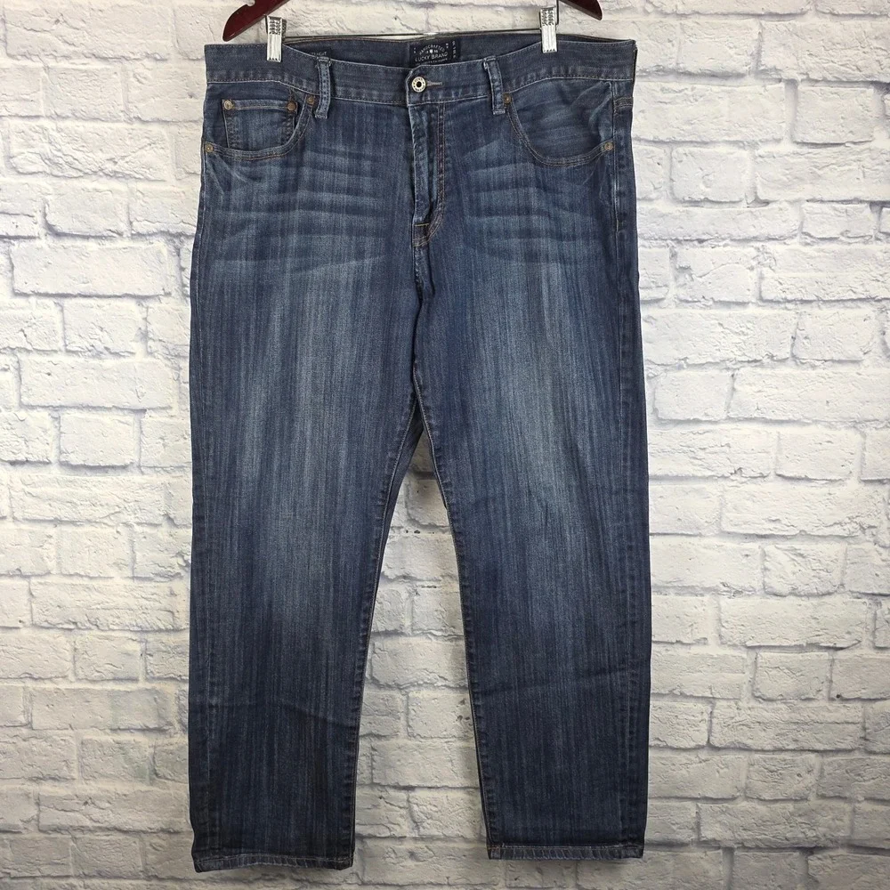 Lucky Brand 221 Original Straight Mens Jeans Dark Wash Blue Denim Size 38X30